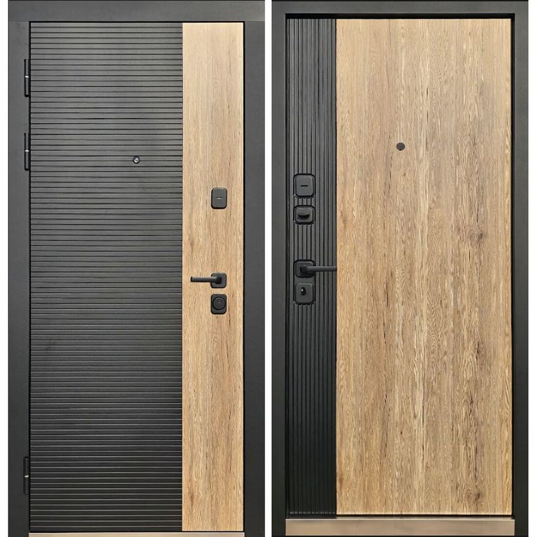 Дверь входная 10.5 см МДФ/МДФ Тандем Черный кварц/Рустик натуральный