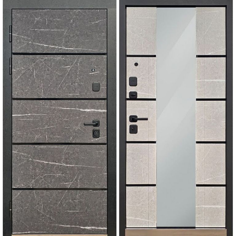 Дверь входная 10.5 см МДФ/МДФ Кристалл ЗЕРКАЛЬНАЯ НАКЛАДКА Торос черный/Торос бъянко