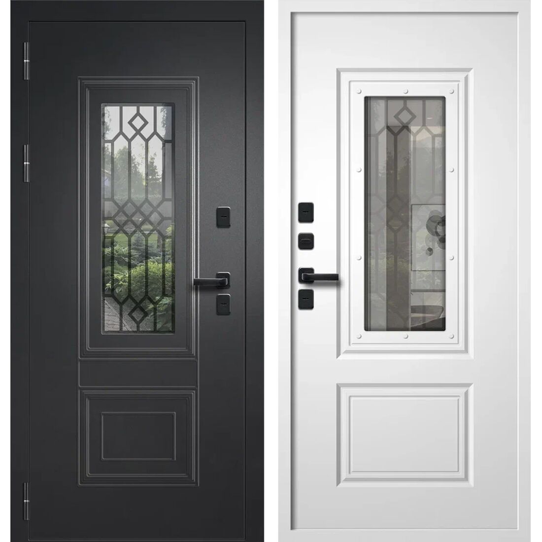Дверь входная 11 см Шторм Букле черный/Velluto Bianco Стеклопакет