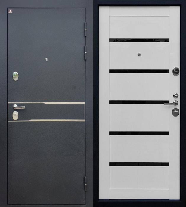 Дверь входная  Медея Вена М1 10 см Черный шелк/Белый глянец