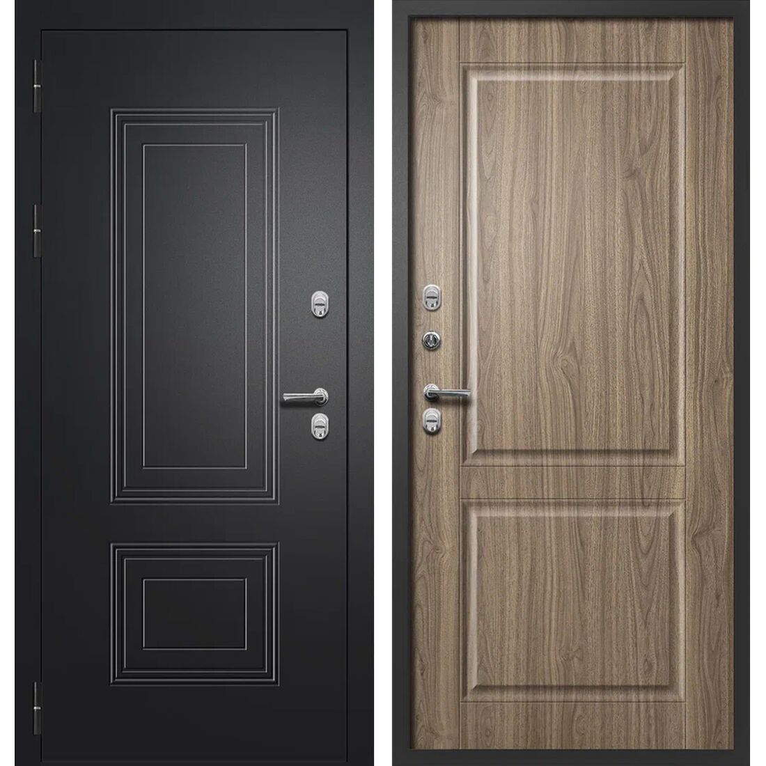 Дверь входная 11 см Шторм Букле черный/Орех пекан