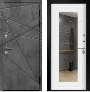 Дверь входная Орфей 221 10 см МДФ/МДФ Бетон темный/ Силк сноу ЗЕРКАЛЬНАЯ НАКЛАДКА