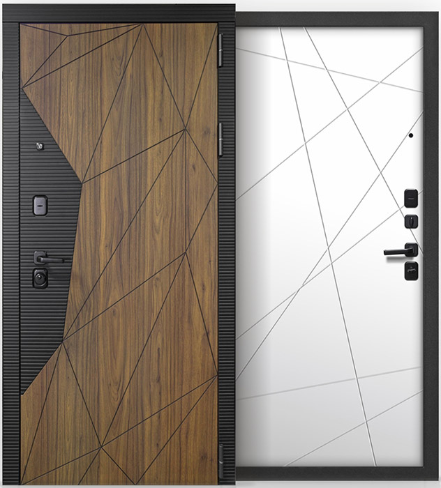 Дверь входная 11 см МДФ/МДФ Морра Черный муар с блестками Орех каньон коньяк/Белый