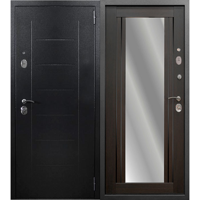 Дверь входная 10 см Кадос ЗЕРКАЛЬНАЯ НАКЛАДКА Антик серебро/Венге