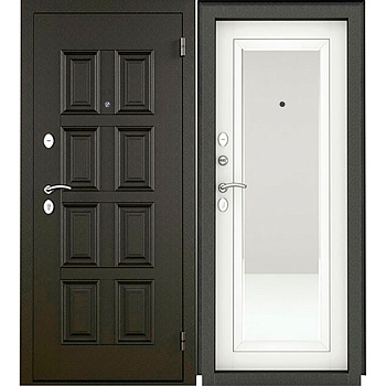 Дверь входная Фактум  Графит/Белое дерево ЗЕРКАЛЬНАЯ НАКЛАДКА