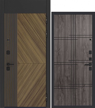 Дверь входная 11см Сенатор МДФ/МДФ Орех натуральный патина черная/Vinorit серый патина черная