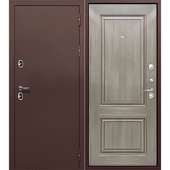 Дверь входная Тайга 9см Антик медь/Серый клен