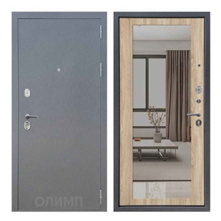 Дверь входная 10 см Аркан Букле графит/Дуб сонома Зеркальная накладка