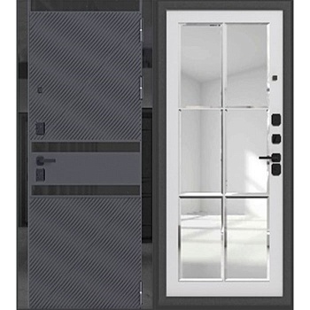 Дверь входная 9см Бера МДФ/МДФ Софт черный/Софт белый ЗЕРКАЛЬНАЯ НАКЛАДКА