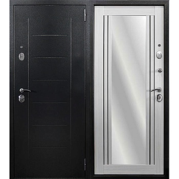 Дверь входная 10 см Кадос ЗЕРКАЛЬНАЯ НАКЛАДКА Антик серебро/Бетон белоснежный