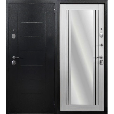 Дверь входная 10 см Кадос ЗЕРКАЛЬНАЯ НАКЛАДКА Антик серебро/Бетон белоснежный