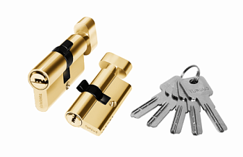 Цилиндр TURDUS 60мм 5 ключей, ключ/завёртка, золото