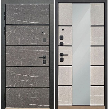 Дверь входная 10.5 см МДФ/МДФ Кристалл ЗЕРКАЛЬНАЯ НАКЛАДКА Торос черный/Торос бъянко