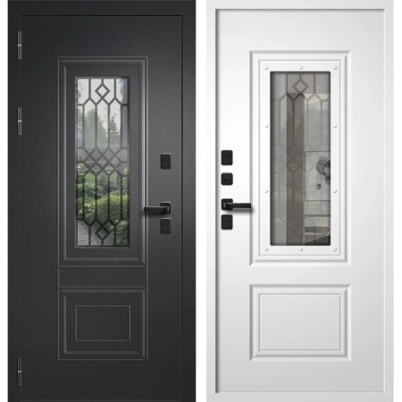 Дверь входная 11 см Шторм Букле черный/Velluto Bianco Стеклопакет