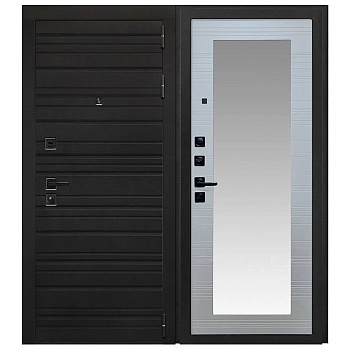 Дверь входная 10 см Страж МДФ/МДФ Кварц черный/Энца софт белый ЗЕРКАЛЬНАЯ НАКЛАДКА
